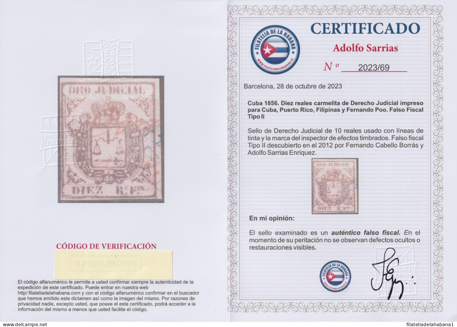 DER-170 CUBA SPAIN ANTILLES LG-2181 10r BROWN REVENUE DERECHO JUDICIAL FORGERY.  - Prefilatelia