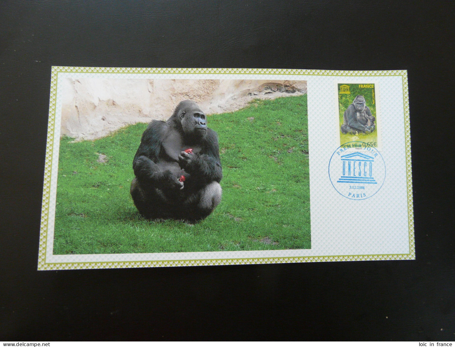 Carte FDC Card Gorille Timbre De Service Unesco France 2008 - Gorilles