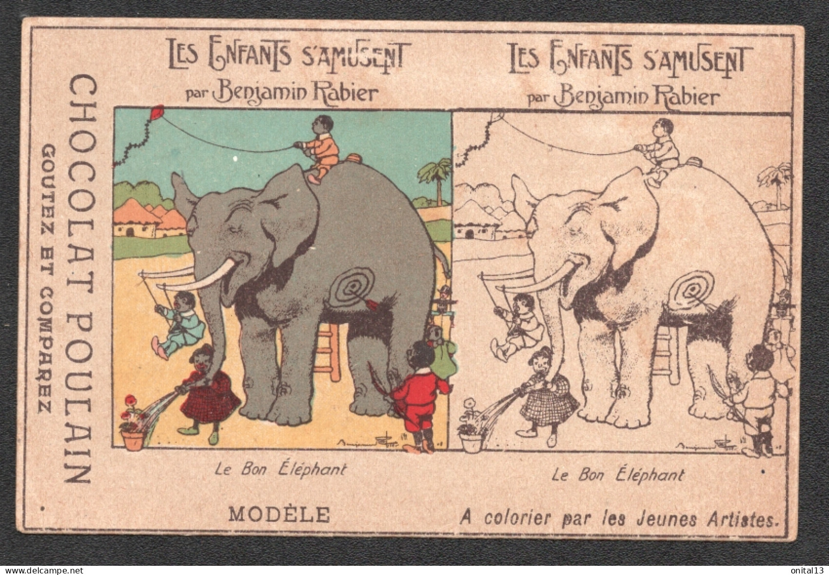 LES ENFANTS S'AMUSENT PAR BENJAMIN RABIER / CHOCOLAT POULAIN / LE BON ELEPHANT ELEPHANT D3088 - Rabier, B.