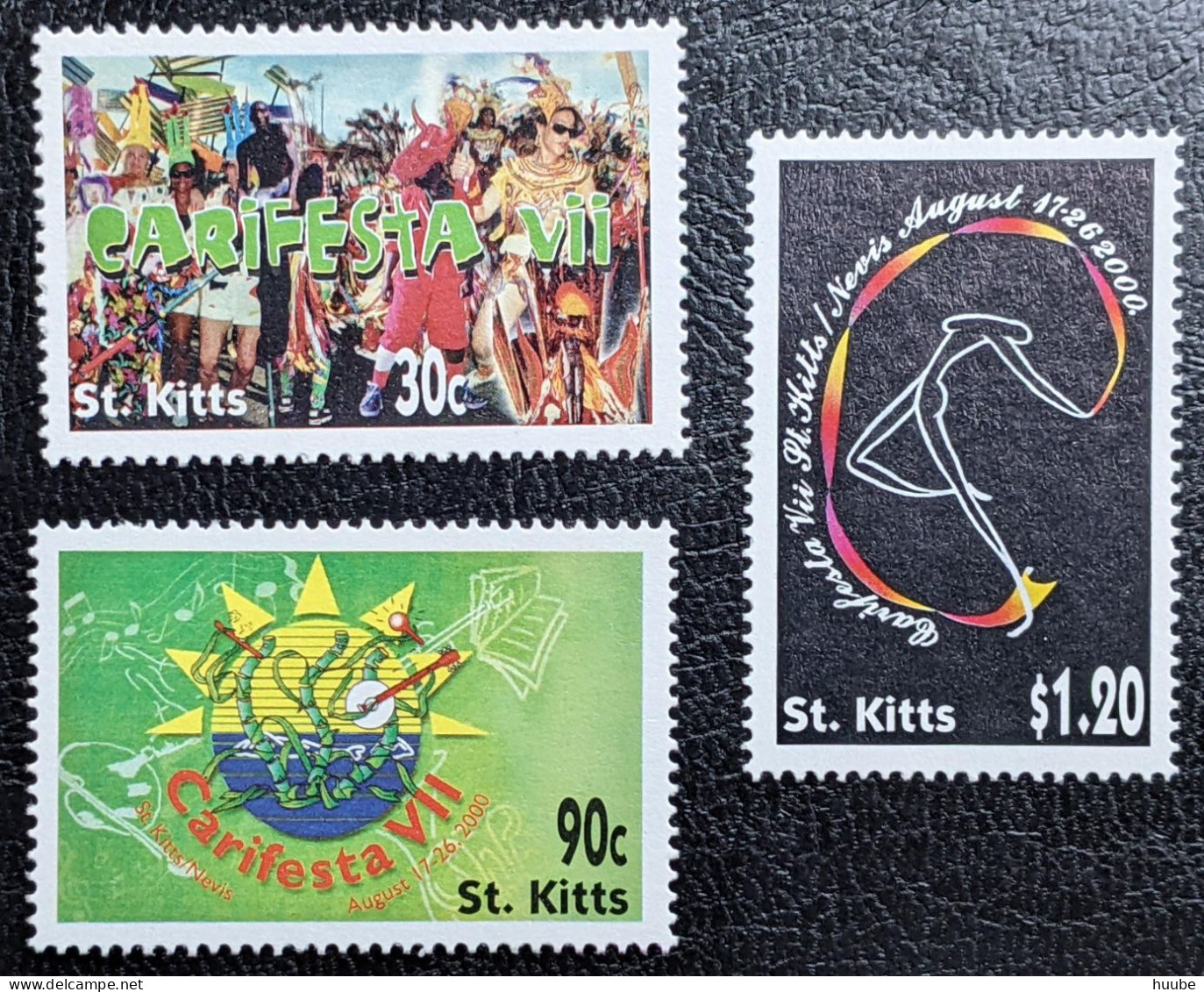 St. Kitts, 2000, Mi 516-518, "Carifesta VII" Arts Festival, Festival Participants, Emblem, Dancer, 3v, MNH - Danse