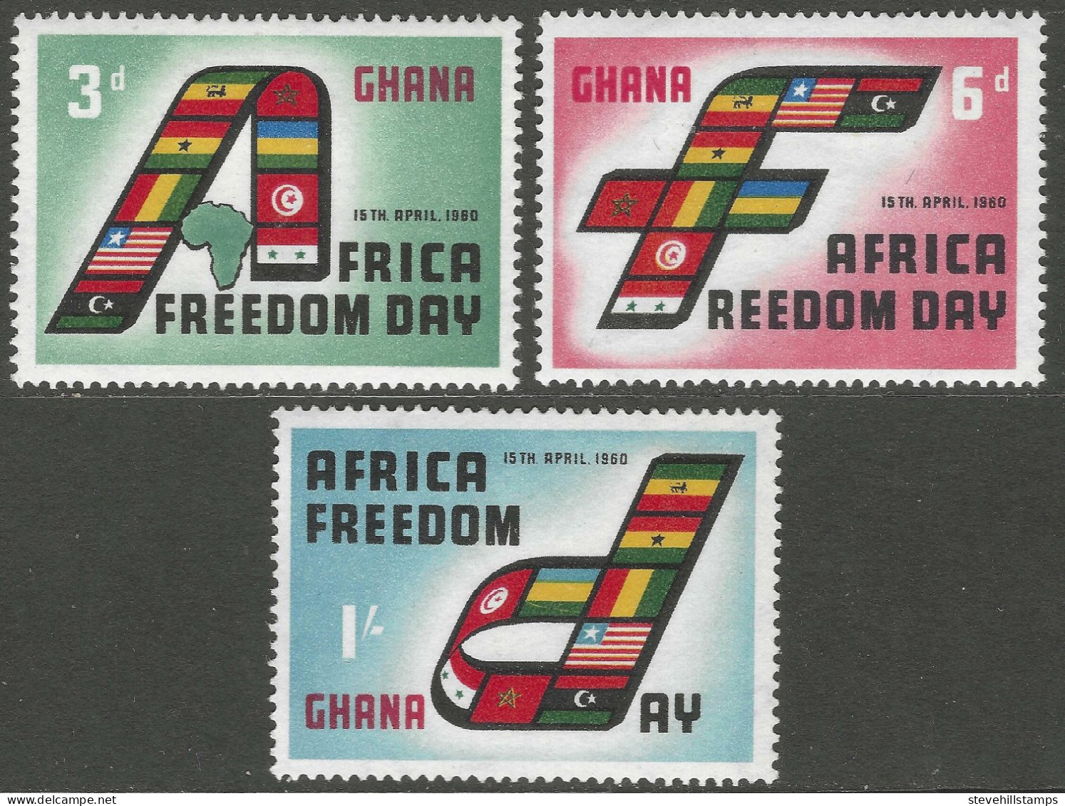 Ghana. 1960 Africa Freedom Day. MH Complete Set. SG 242-244 - Ghana (1957-...)
