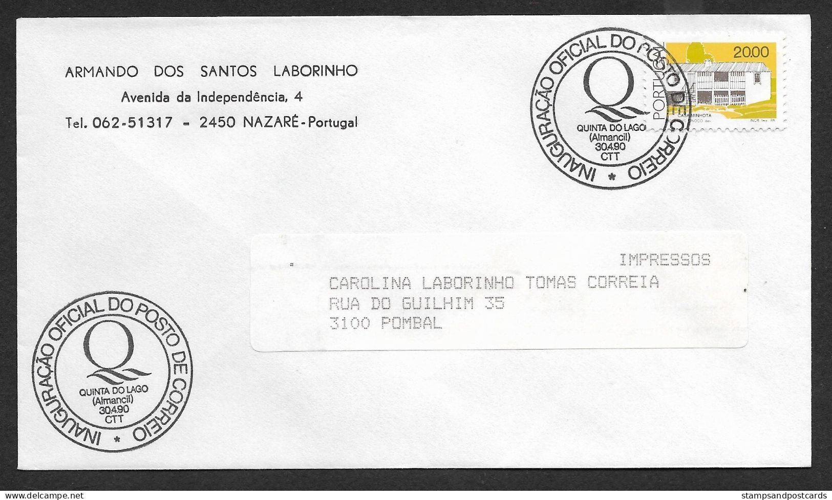 Portugal Cachet Commémoratif Ouverture Bureau De Poste Quinta Do Lago Almancil Algarve 1990 Event Postmark - Postembleem & Poststempel