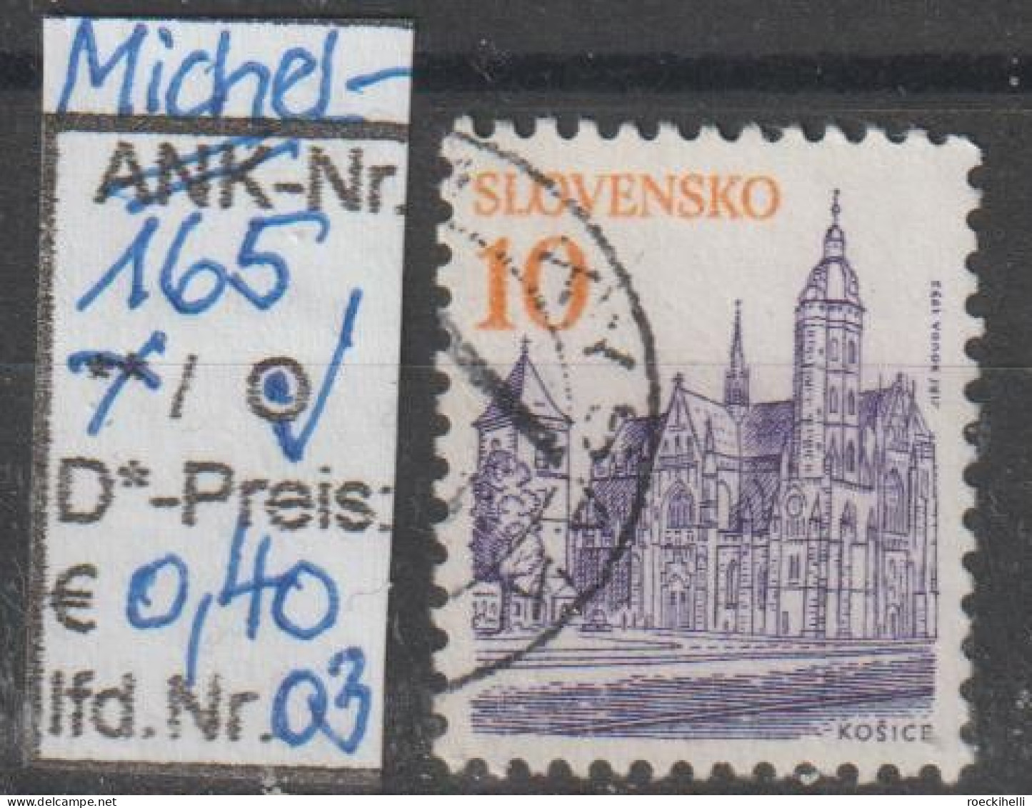 1993 - SLOWAKEI - FM/DM "Städte - Kosice" 20 H Dkl'blauviolett/dkl'orange - O Gestempelt - S.Scan (165o 01-03 Slowakei) - Gebruikt