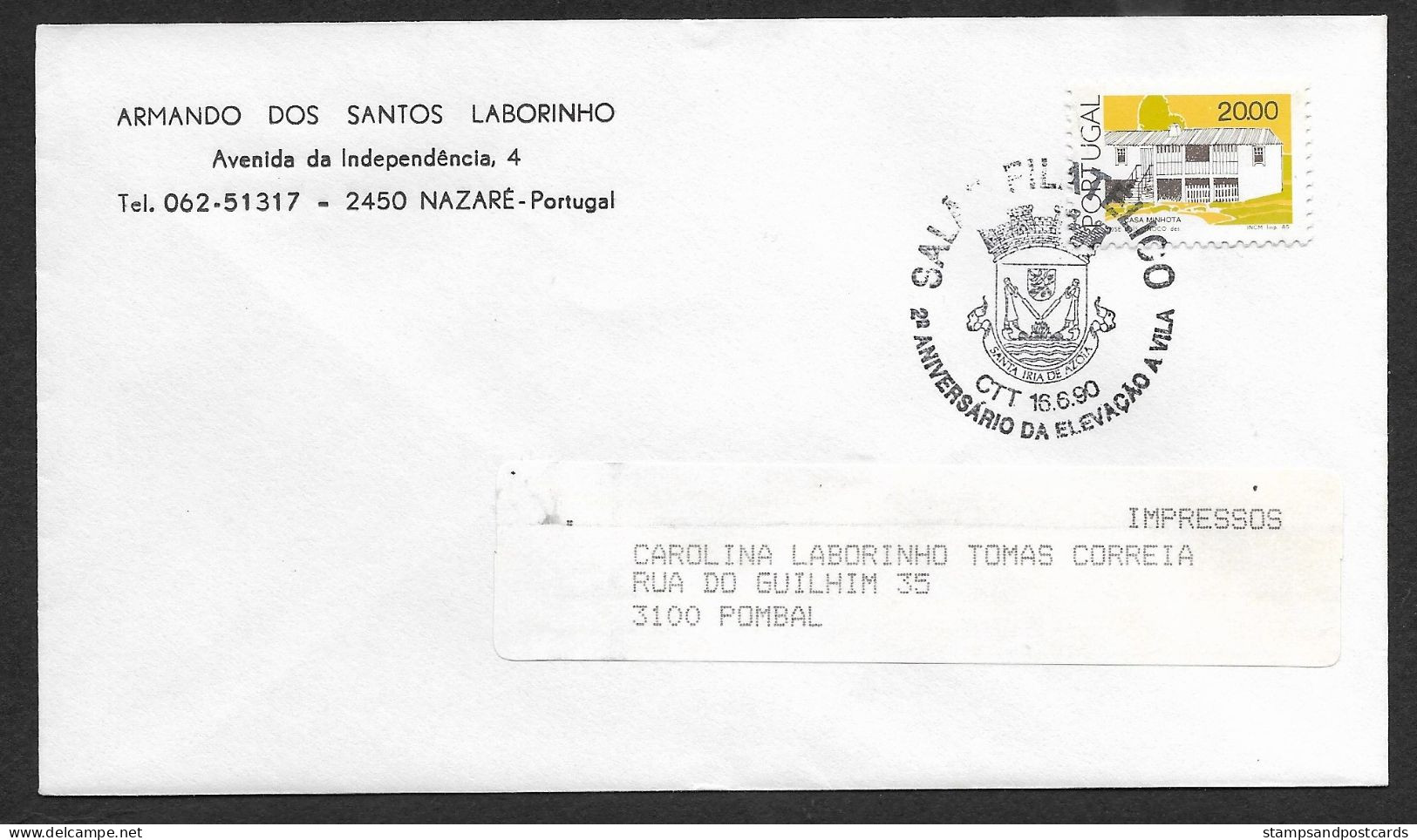 Portugal Cachet Commémoratif Expo Philatelique Blason Santa Iria De Azóia Loures 1990 Stamp Expo Coat Of Arms Event Pmk - Flammes & Oblitérations