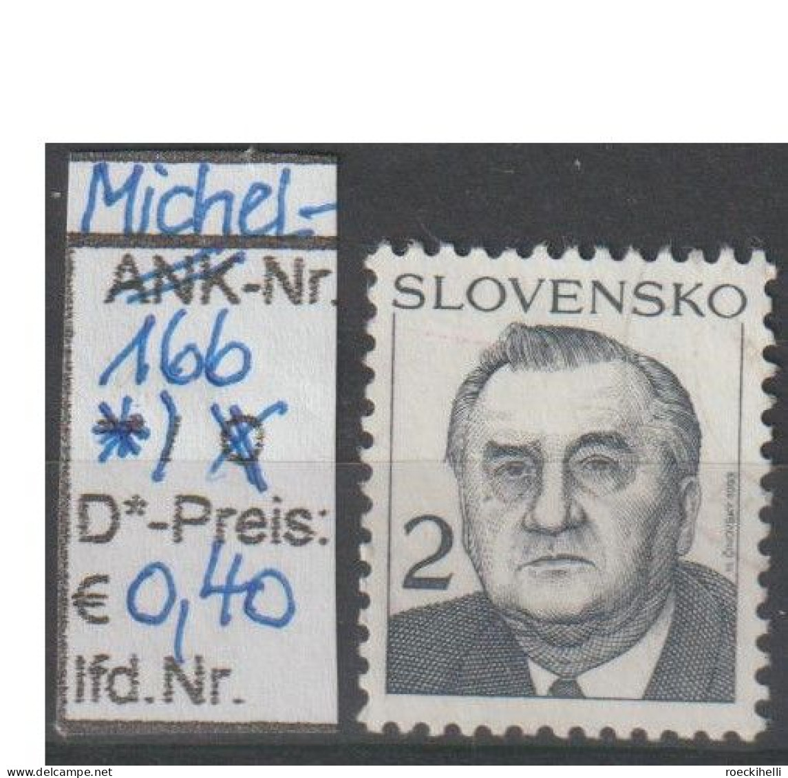 1993 - SLOWAKEI - FM/DM "Michal Kovac"  2 Sk Schwärzl' Grau - *  Ungebraucht - S.Scan (166* Slowakei) - Oblitérés