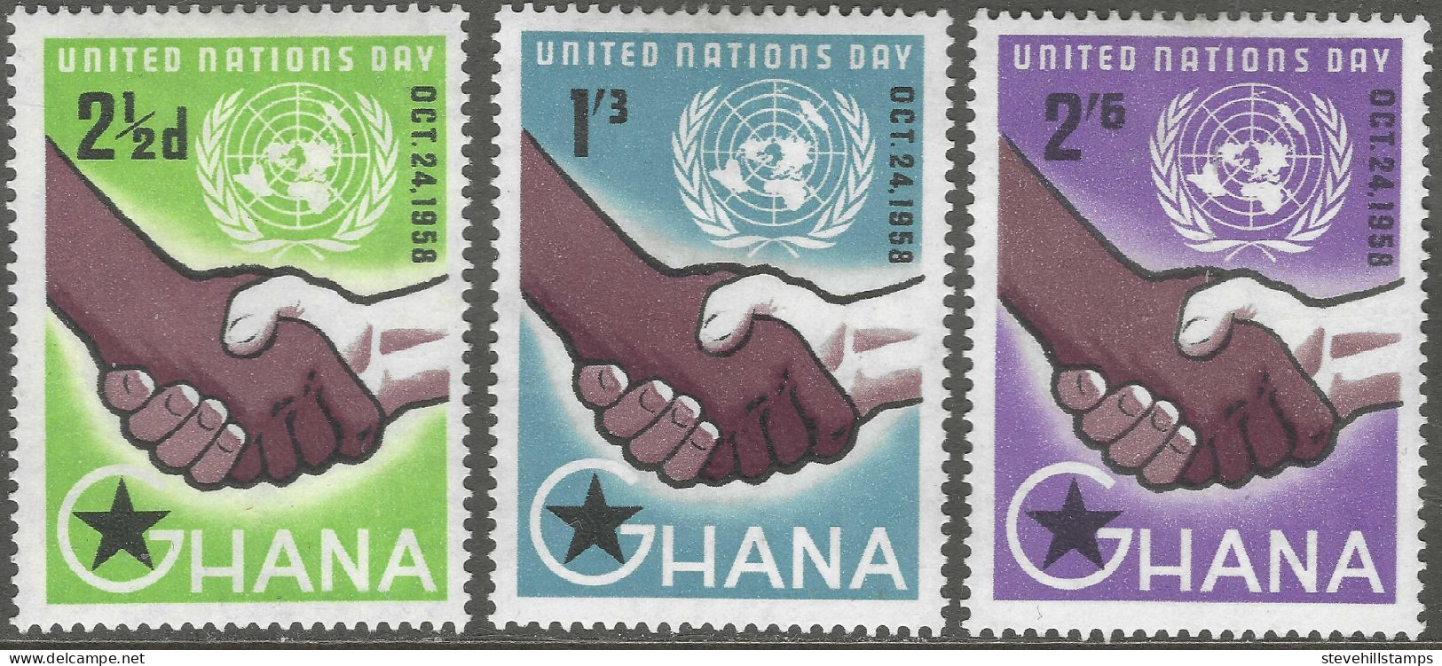 Ghana. 1958 United Nations Day. MH Complete Set. SG 201-203 - Ghana (1957-...)