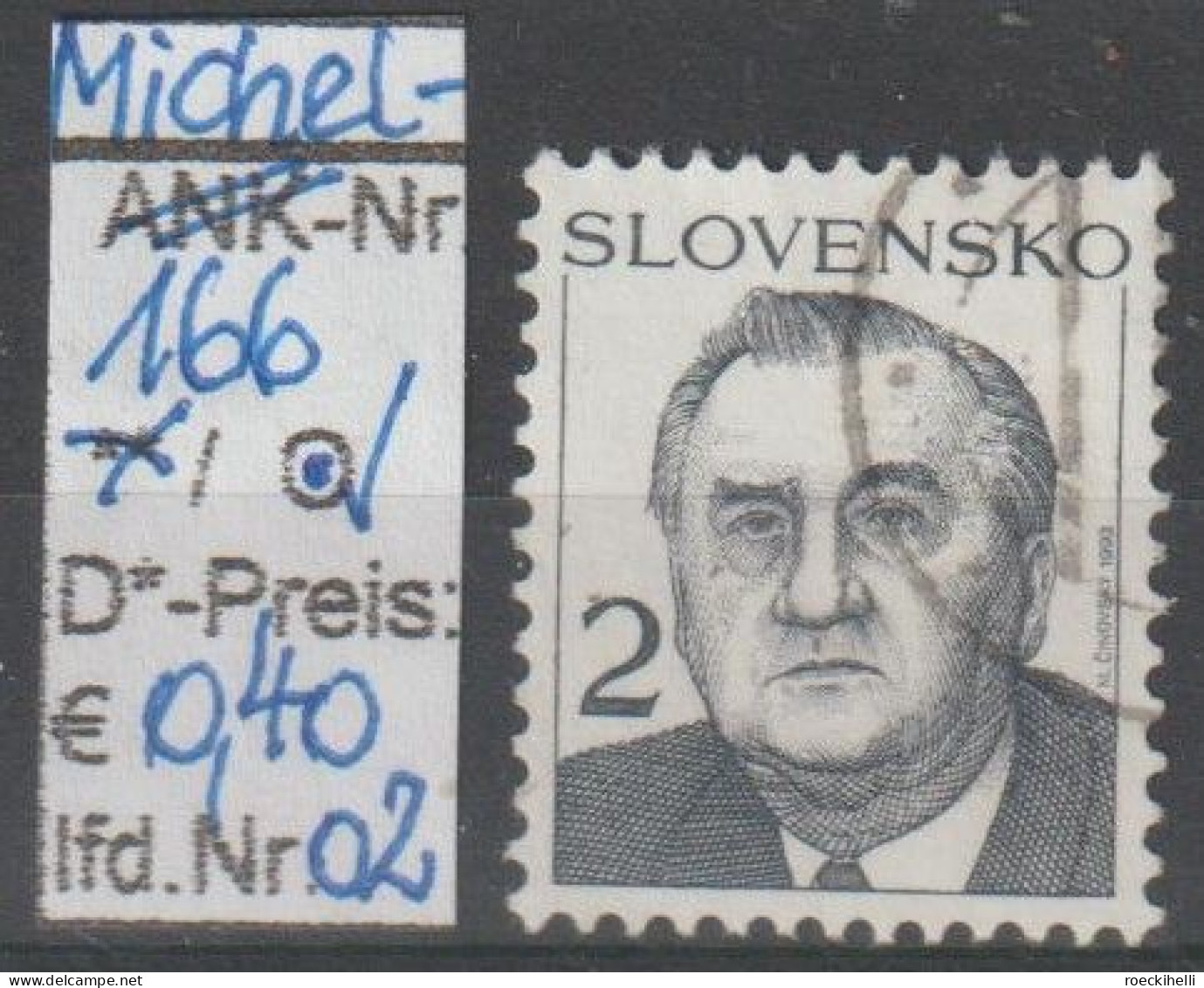 1993 - SLOWAKEI - FM/DM "Michal Kovac"  2 Sk Schwärzl' Grau - O  Gestempelt - S.Scan (166o 01-02 Slowakei) - Gebraucht