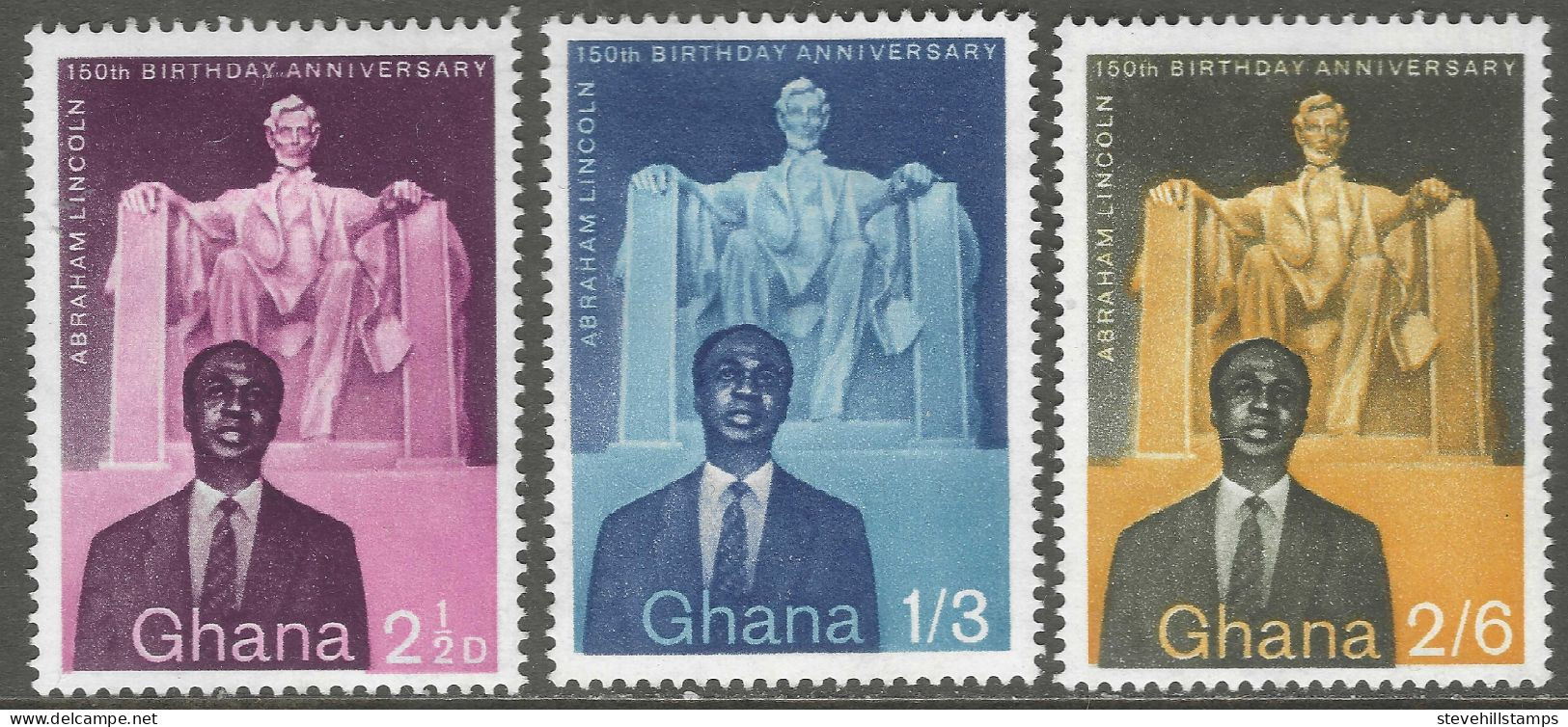 Ghana. 1959 150th Birth Anniversary Of Abraham Lincoln. MH Complete Set. SG 204-206 - Ghana (1957-...)