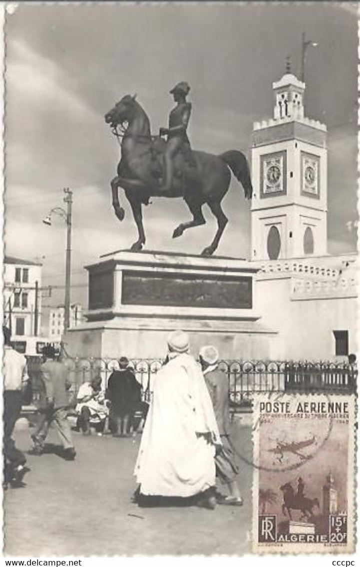 Alger Carte Maximum Poste Aérienne Place Du Gouvernement Statue Du Duc D'Orléans - Poste Aérienne