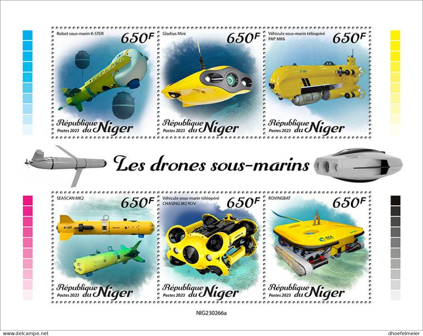 NIGER 2023 MNH Underwater Drones Unterwasserdrohnen M/S – IMPERFORATED – DHQ2347 - Duikboten