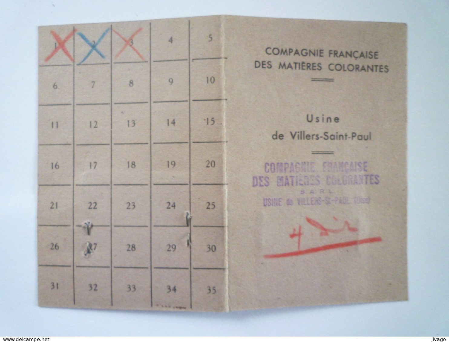 2023 - 3206  USINE De VILLERS-SAINT-PAUL  (Oise)  :  Carte D'identité   1946   XXX - Non Classificati