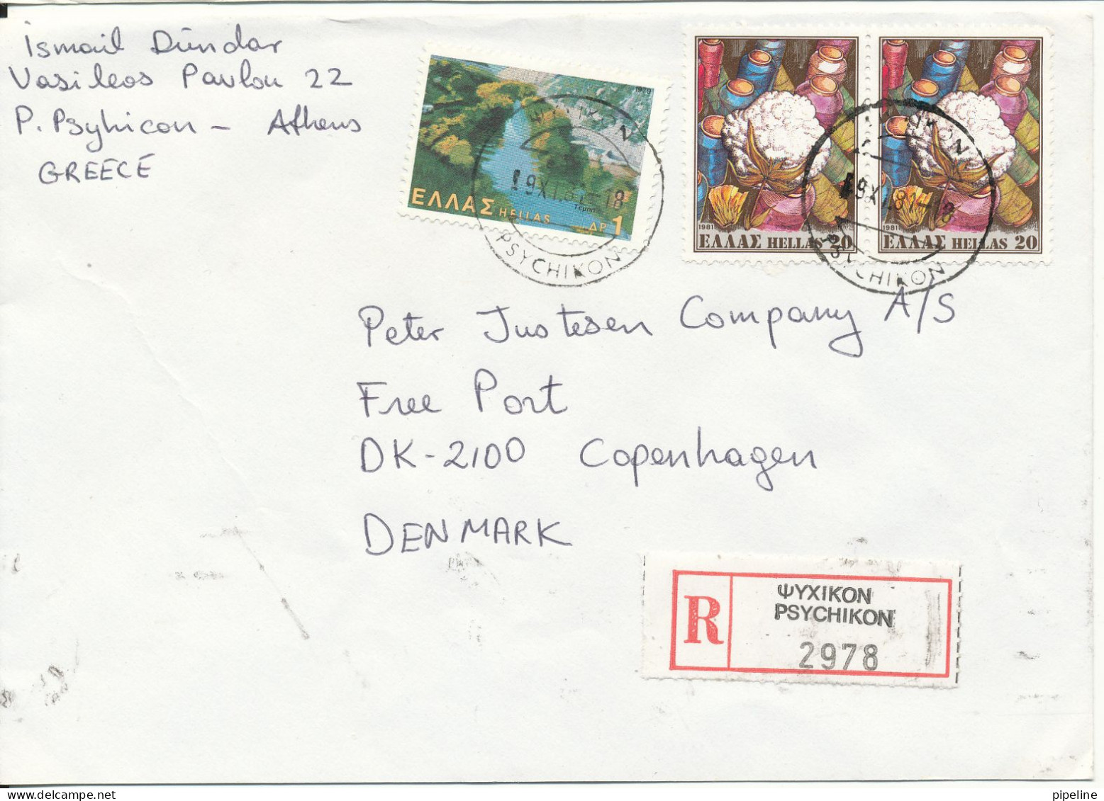 Greece Registered Cover Sent To Denmark 19-11-1981 Topic Stamps - Briefe U. Dokumente