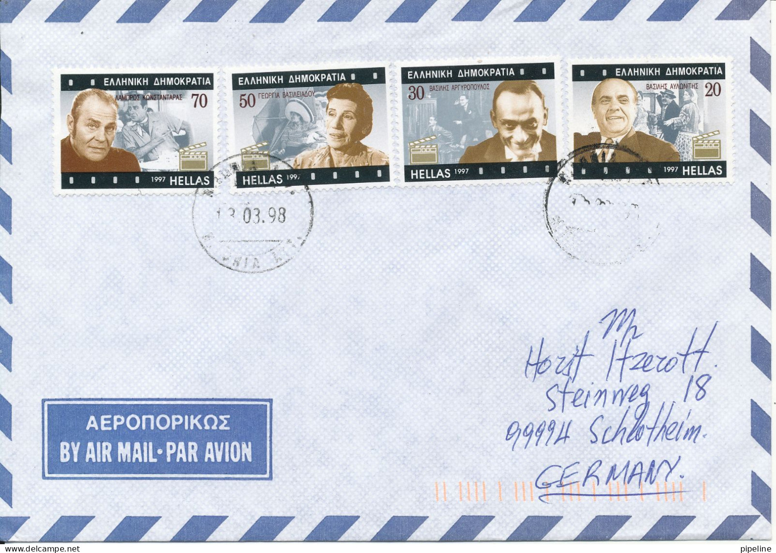 Greece Air Mail Cover Sent To Germany 1998 Topic Stamps - Brieven En Documenten