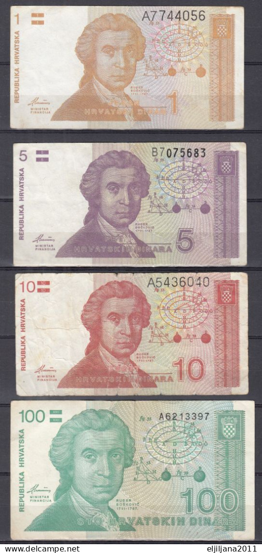 Action !! SALE !! 50 % OFF !! ⁕ Croatia 1991 ⁕ 1, 5, 10 & 100 Hrvatskih Dinara ⁕ 4v used - see scan