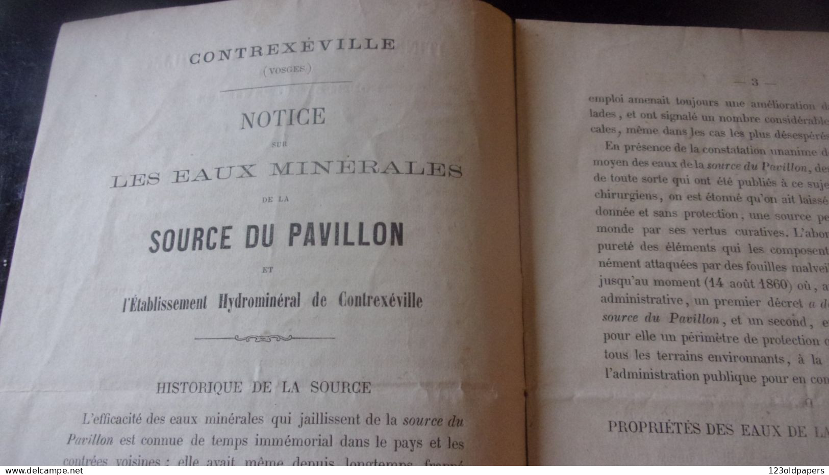 1865 NOTICE SUR EAUX MINERALES SOURCE DU PAVILLON CONTREXEVILLE ETABLISSEMENT  HYDROMINERAL HISTORIQUE .. - Lorraine - Vosges