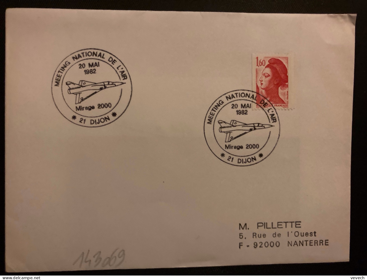 LETTRE TP LIBERTE 1,60 ROUGE ROULETTE OBL.20 MAI 1982 21 DIJON MEETING NATIONAL DE L'AIR - Poste Aérienne Militaire