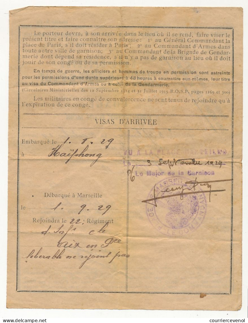 Livret individuel - Troupes Coloniales - HANOI (Tonkin) + Carnet de Prêt Coopérative 9eme R.I.C + Congé Libérable - 1927