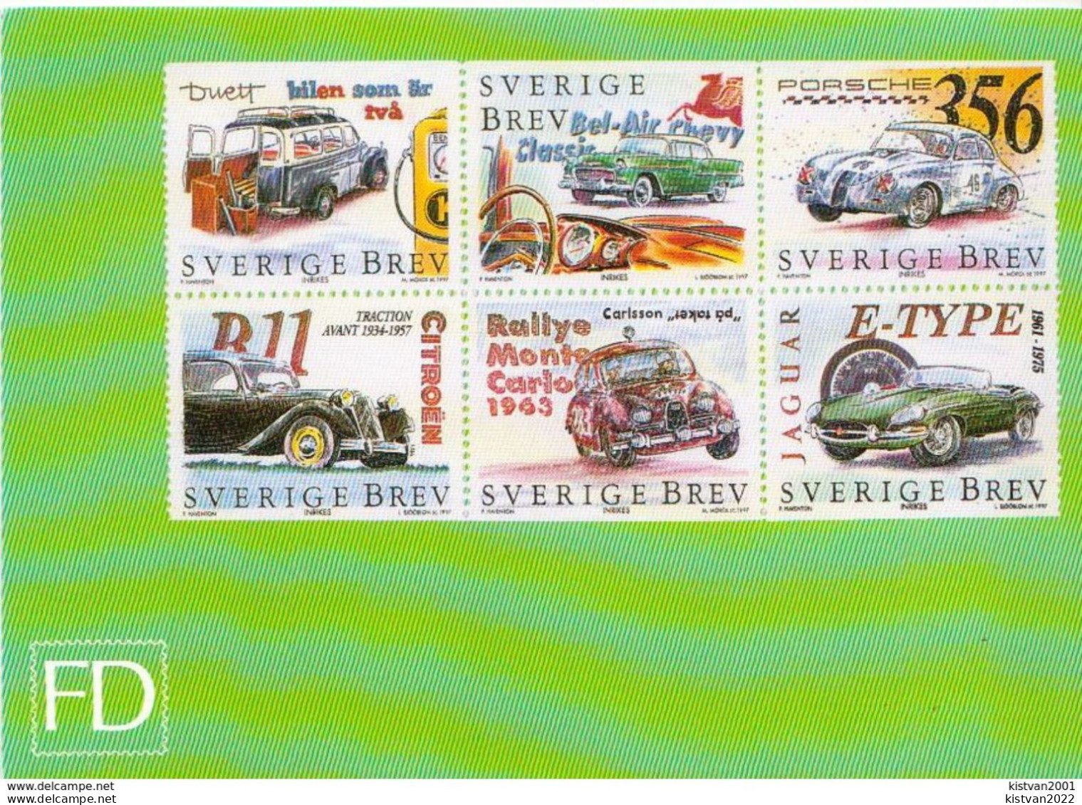 Sweden Cars Stamps Reproduction On Card - Timbres (représentations)