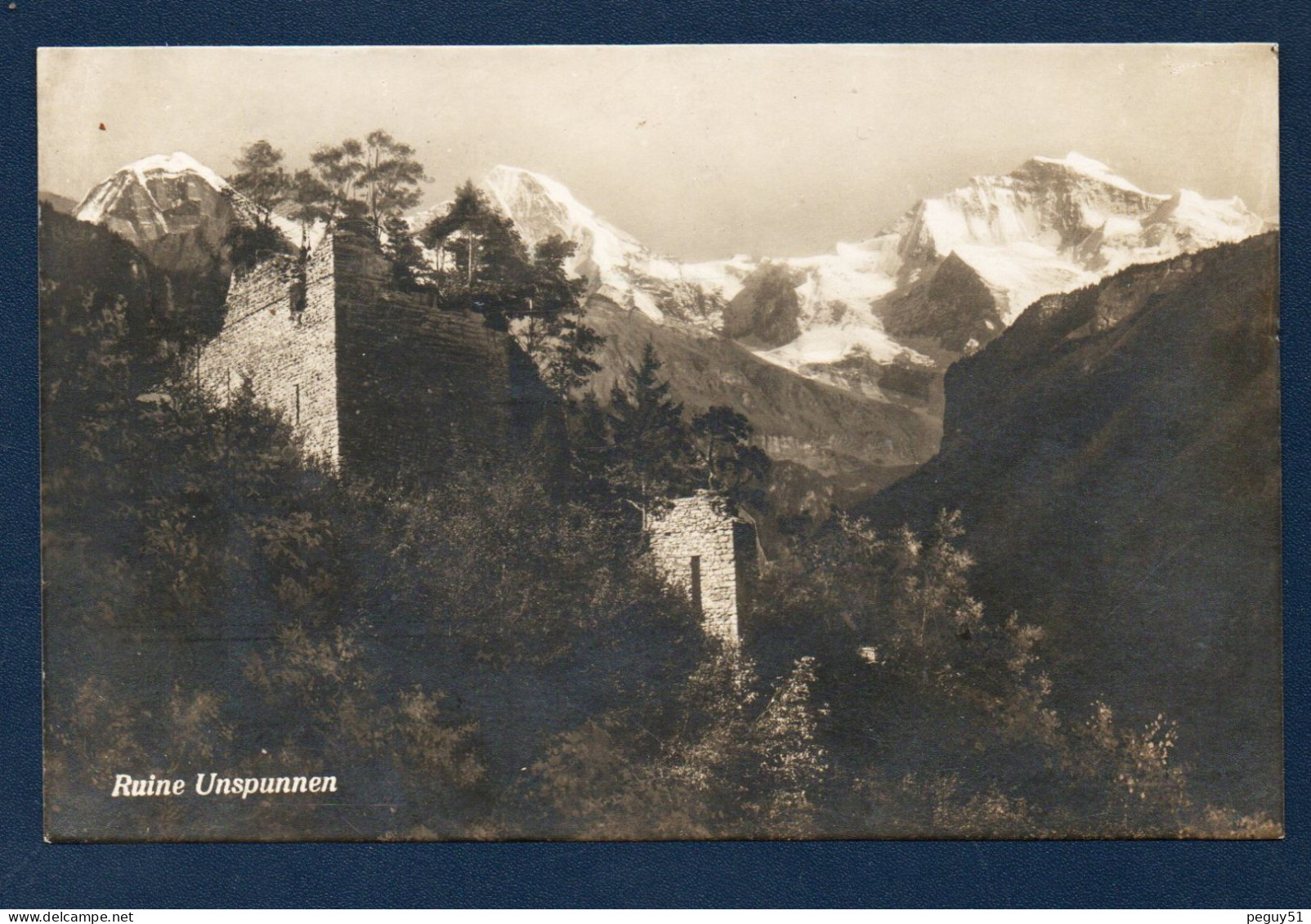 Berne. Wilderswill. Ruines Du Château De Unspunnen ( XIIIème  S.) Avec  L'Eiger, Le Mönch Et La Jungfrau. 1927 - Wilderswil