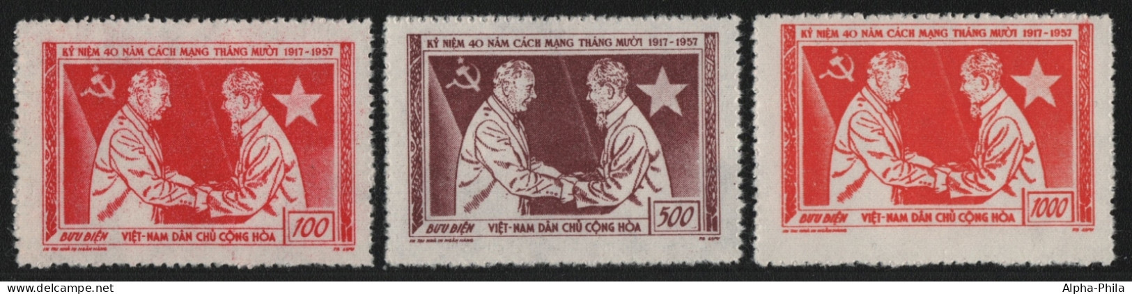 Vietnam 1957 - Mi-Nr. 64-66 (*) - Ohne Gummi Verausgabt - Oktoberrevolution (2) - Viêt-Nam