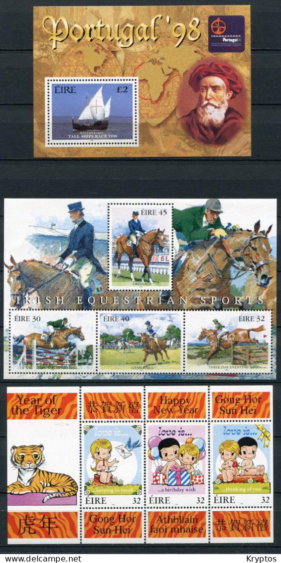 Ireland 1998. 3 Blocks: 'Portugal 98' + 'Horse Sport' + 'New Year' ALL MINT - Hojas Y Bloques