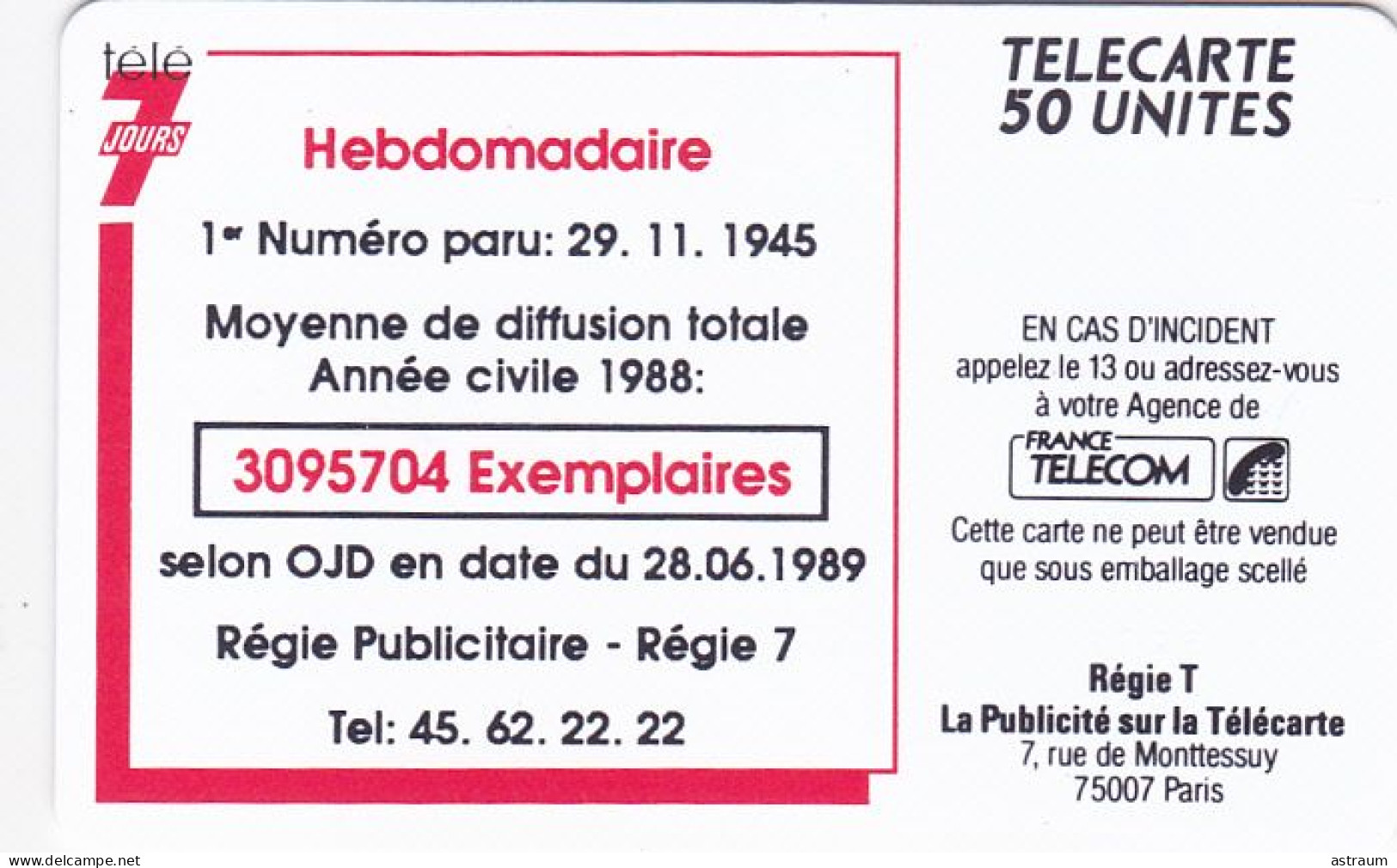 Telecarte Privée D289 NEUVE - - Tele 7 Jours- Gem - 1000 Ex - 50 Un - 1990 - Impact 2725 - Privées