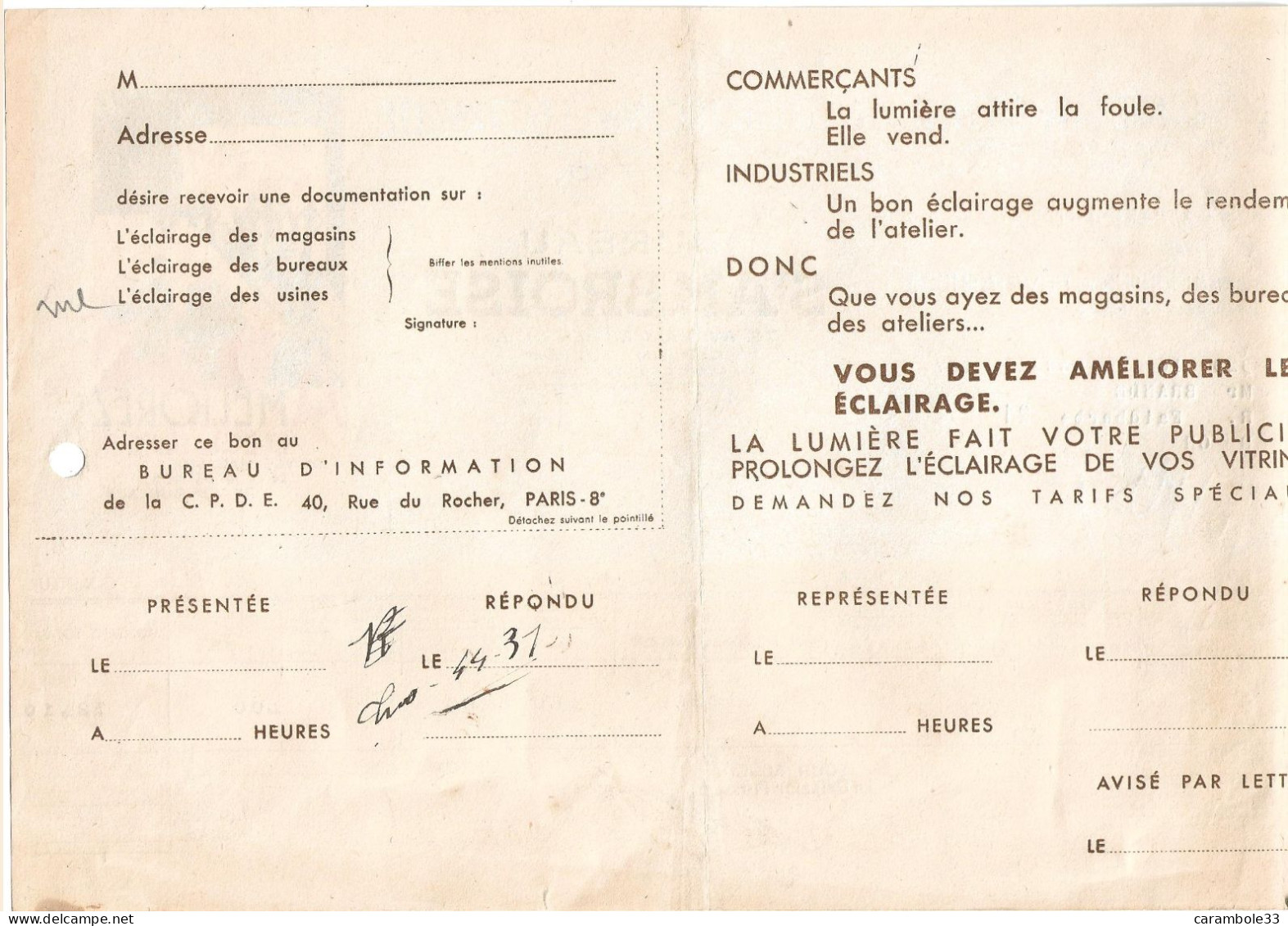 COMPAGNIE PARISIENNE DE DISTRIBUTION D'ELECTRICITE Bureau  ST  AMBROISE - Electricité & Gaz