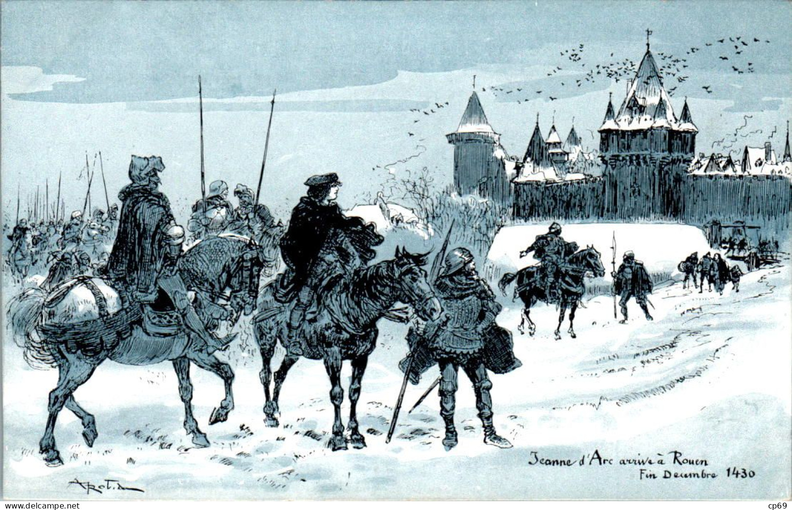 Albert Robida Série F N°4 Jeanne D'Arc Arrive à Rouen Fin Décembre 1430 Cpa Couleur Non Ecrite Au Dos En TB.Etat - Robida