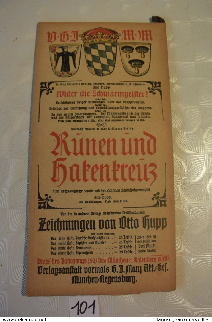 C101 MUNCHENER KALENDER 1921 German Pulp Paper Otto Hupp WW1 WW2 - Tamaño Grande : 1921-40