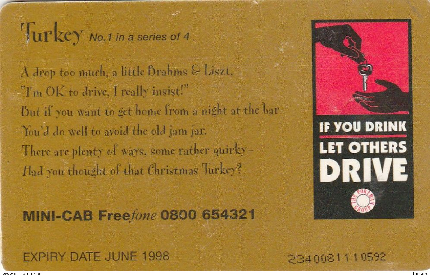 UK, BCC-053, Anti-drink/drive 1 - Turkey, Christmas, 2 Scans. - BT Allgemeine