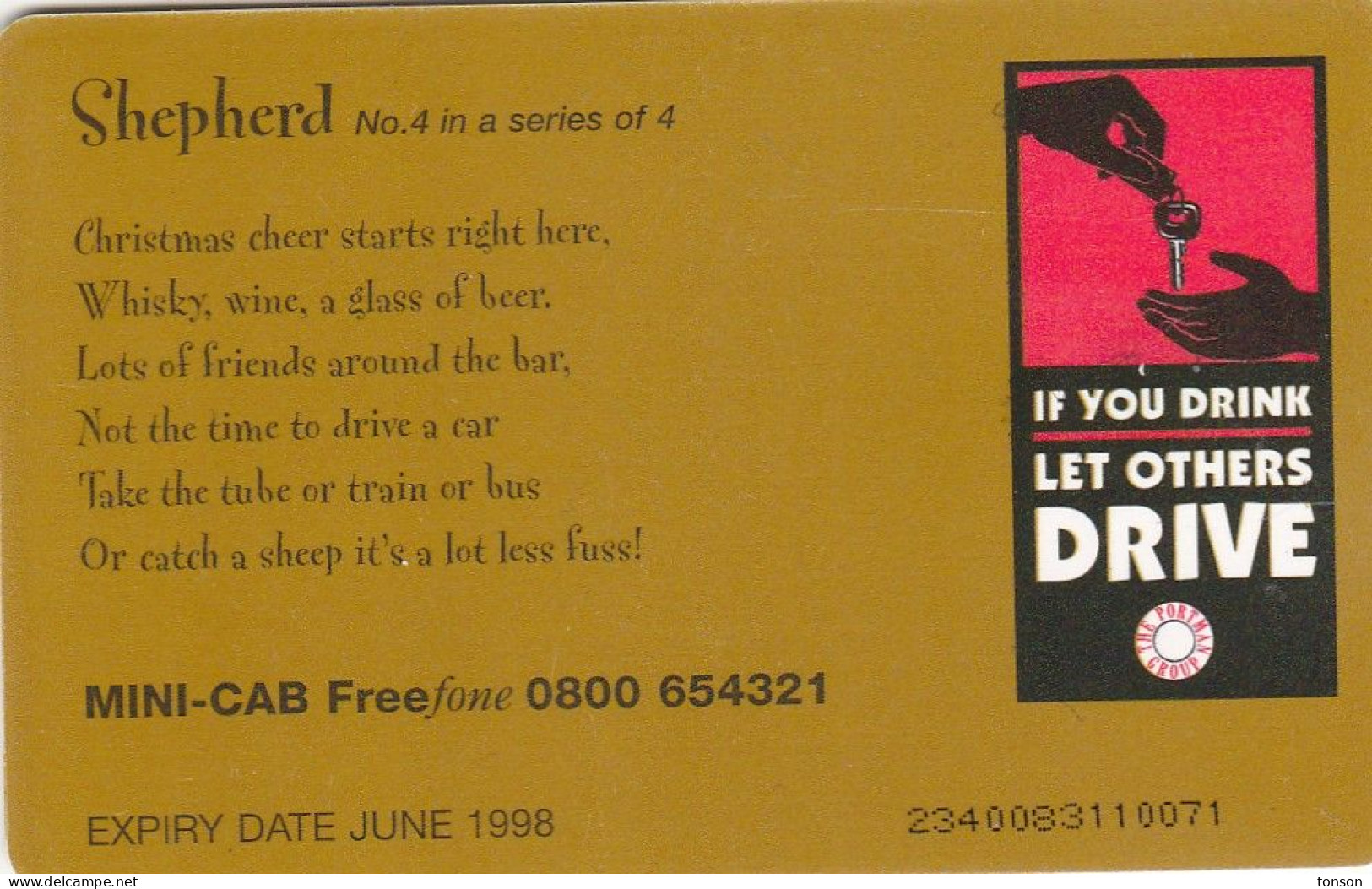 UK, BCC-056, Anti-drink/drive 4 - Shepherd, Christmas, 2 Scans. - BT General