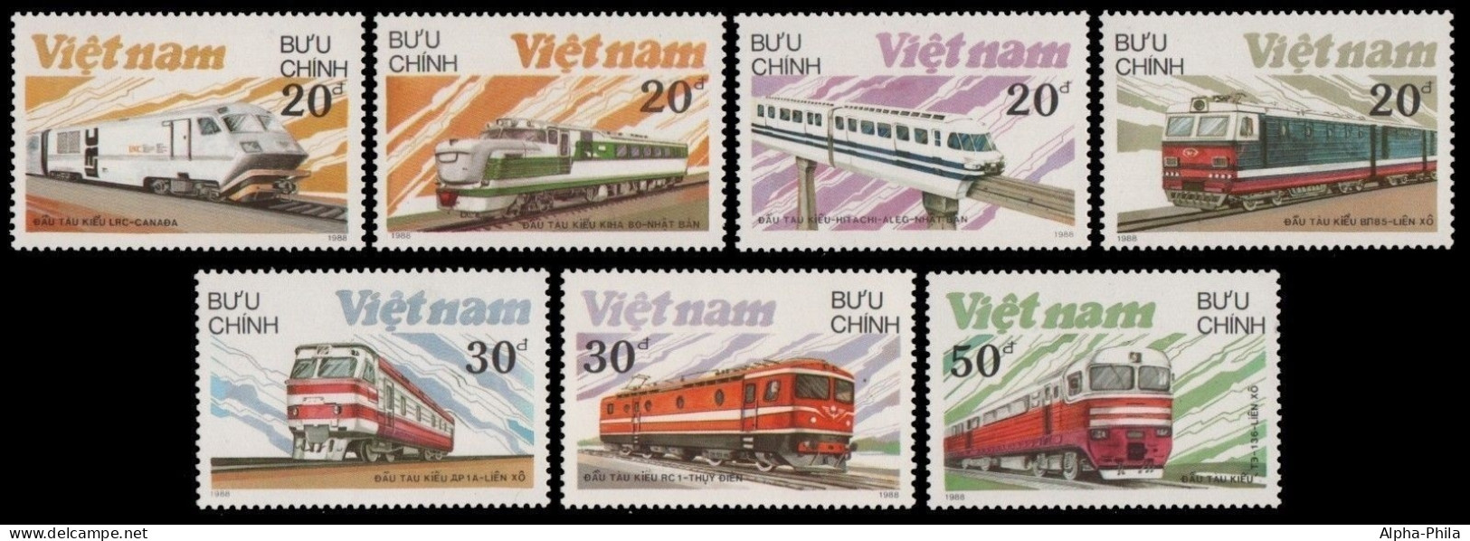 Vietnam 1988 - Mi-Nr. 1966-1972 ** - MNH - Lokomotiven / Locomotives - Viêt-Nam