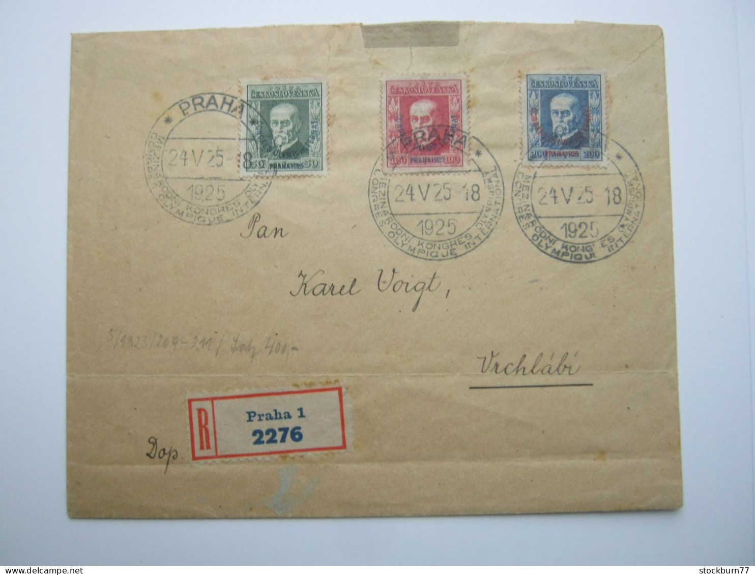 1925 , OLYMPISCHER KONGRESS PRAG , Brief Mit Sondermarken + Sonderstempel Als Einschreiben , Sehr Selten - Summer 1928: Amsterdam