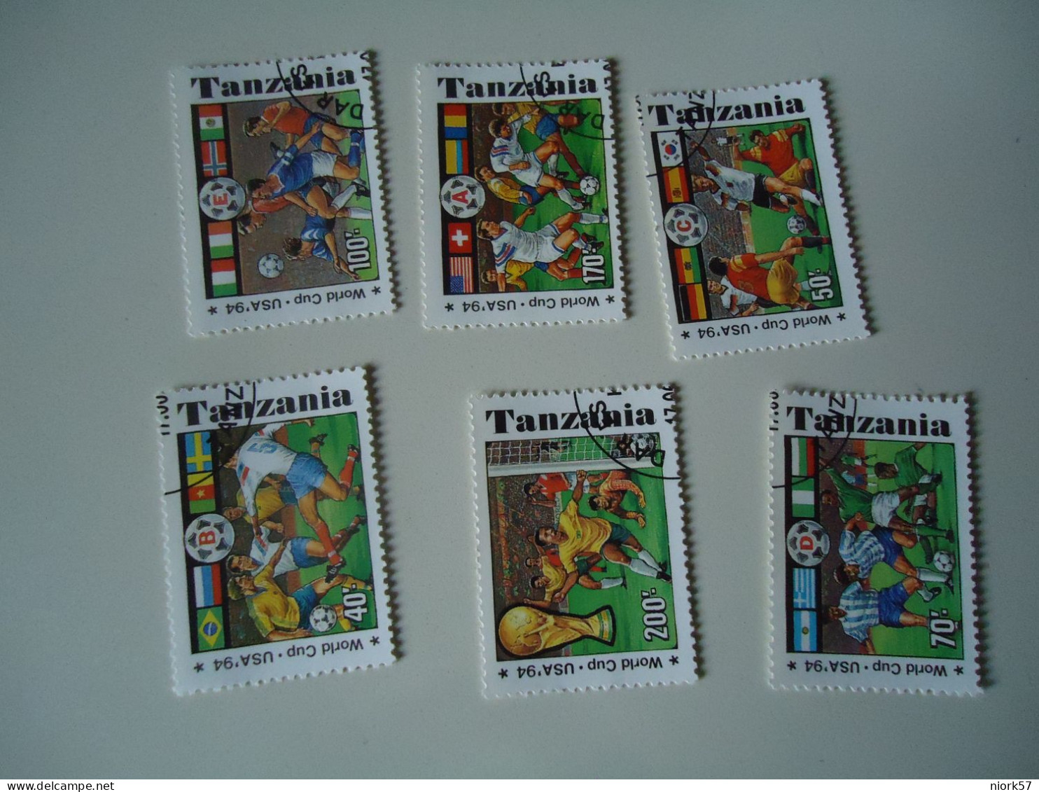 TANZANIA USED  STAMPS  SET 6  FOOTBALL SOCCER WORLD CUP  USA 1994 - 1994 – USA