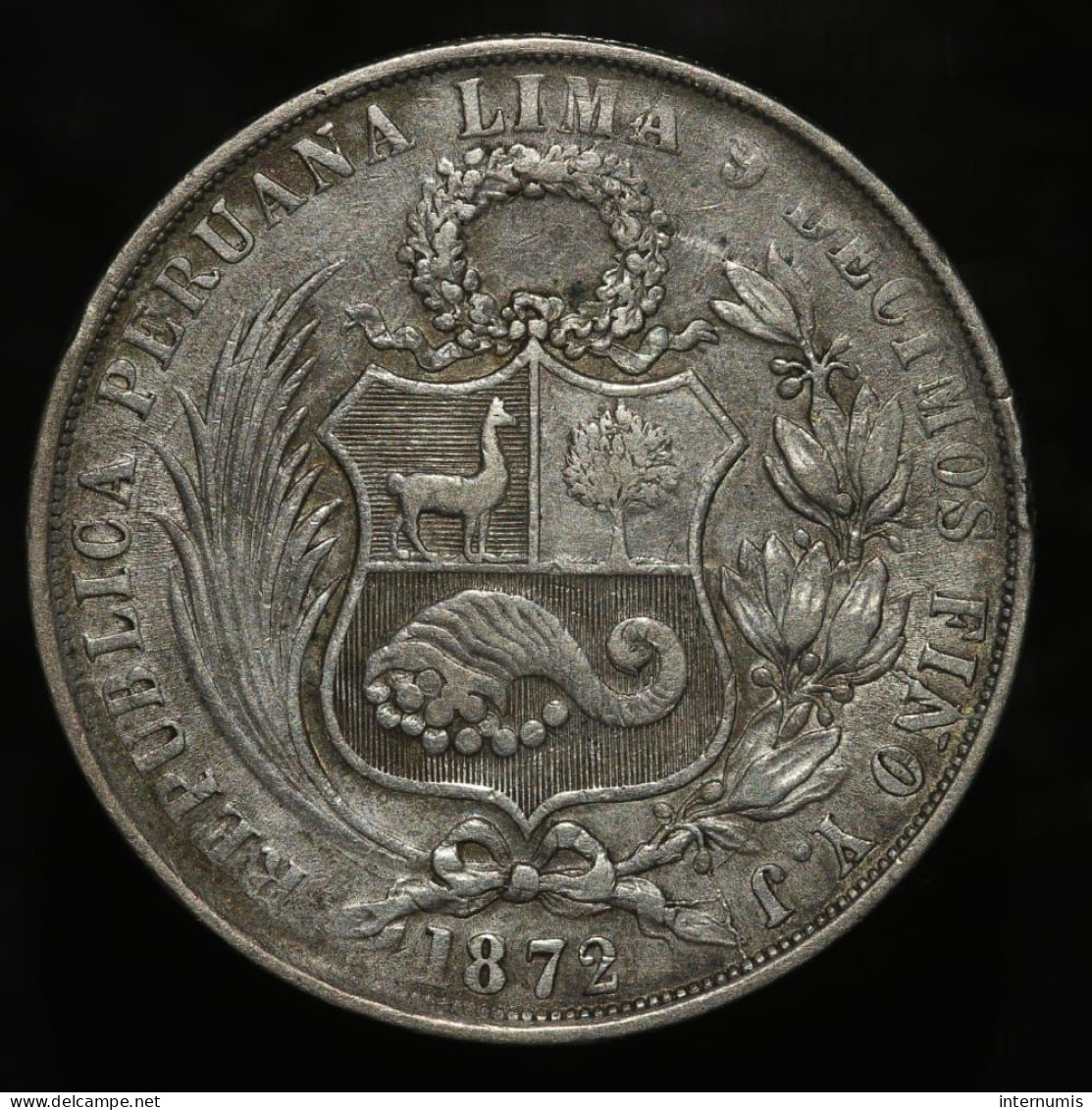 MONNAIE FAUTEE - ERROR COIN : Perou / Peru, 1 Sol, 1872, YJ  - Lima, Argent (Silver), TTB (EF), KM#196.3 - Peru