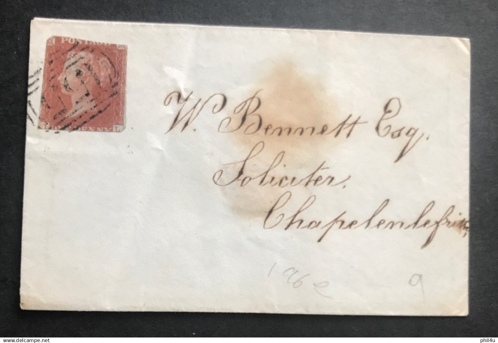 1844 GB Penny Red Imperf Stamp Cover 155 Post Mark See Photos - Covers & Documents