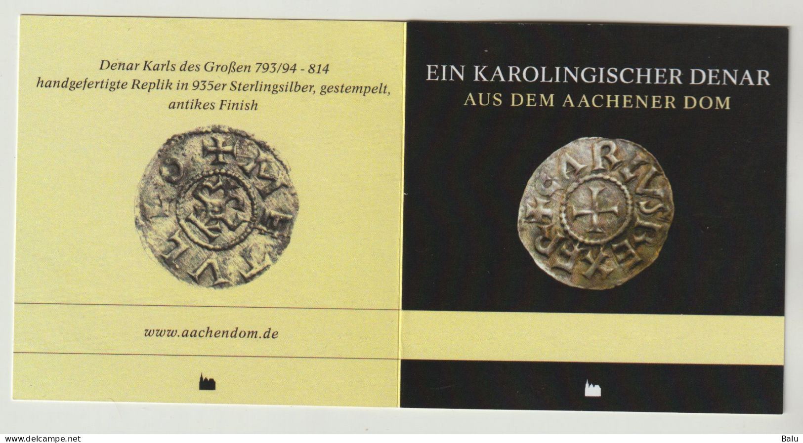 Ein Karolingischer Denar Karls Des Großen 793/94-814 Aus Dem Aachener Dom. Replik. 935er Sterlingsilber, 5 Scans - Valse Munten