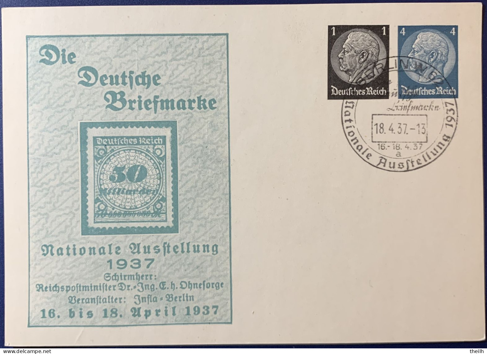 Privatganzsache Postkarte, "Briefmarkenausstellung Berlin 1937" - Interi Postali Privati