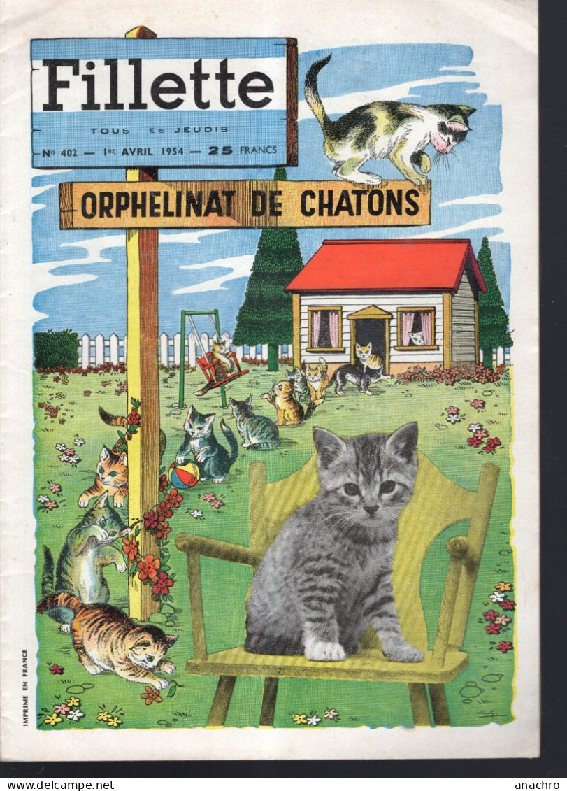 Magazine FILLETTE  N°402 De 1954 Orphelinat De Chats AGGIE LILI Le Capitaine FRACASSE - Fillette