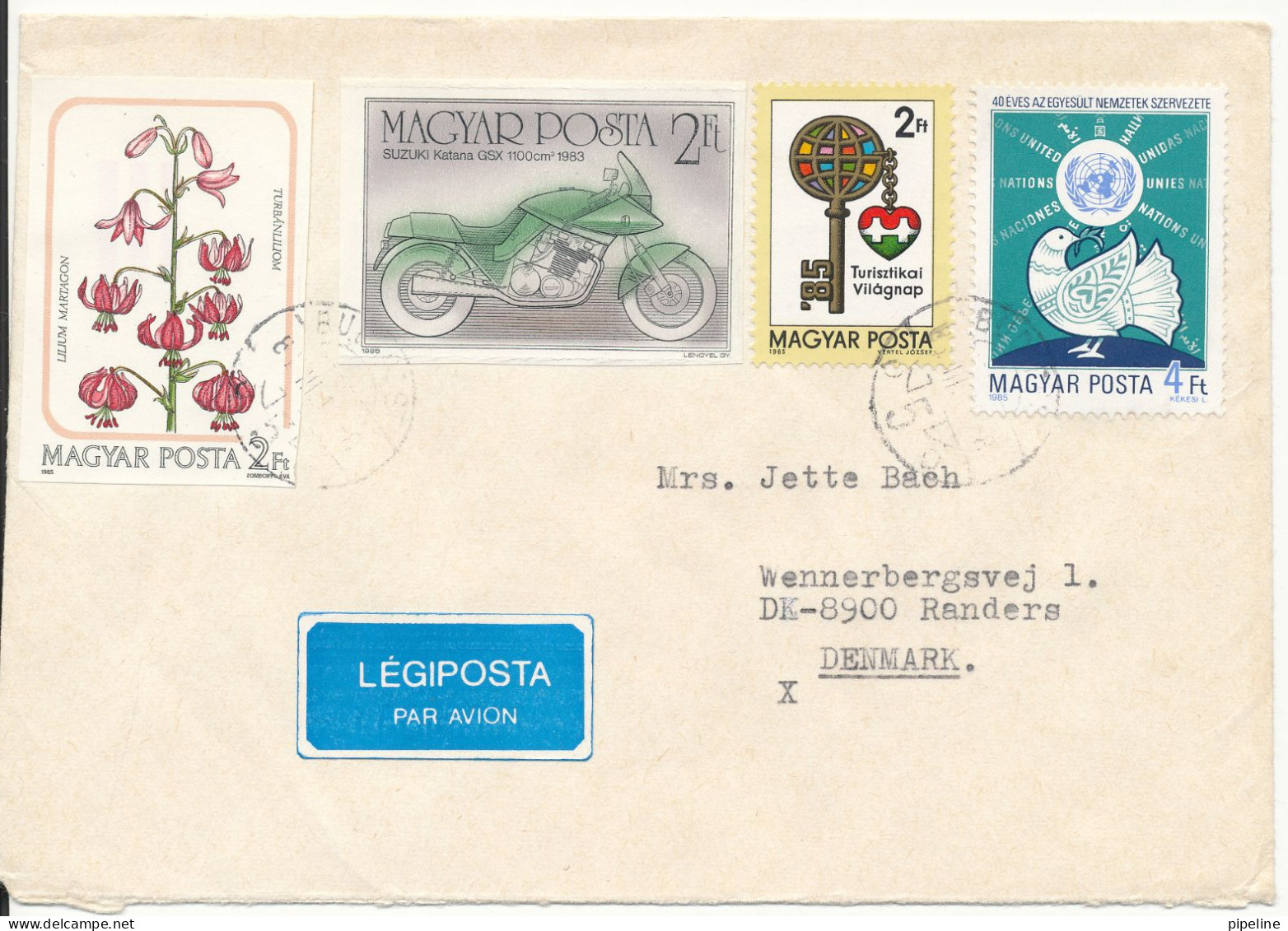 Hungary Cover Sent Air Mail To Denmark 18-3-1986 ?? With More Topic Stamps - Cartas & Documentos