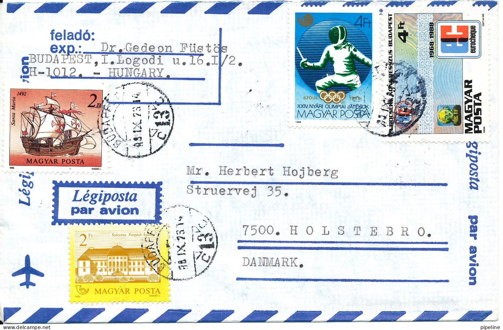 Hungary Air Mail Cover Sent To Denmark Budapest 23-9-1988 - Briefe U. Dokumente