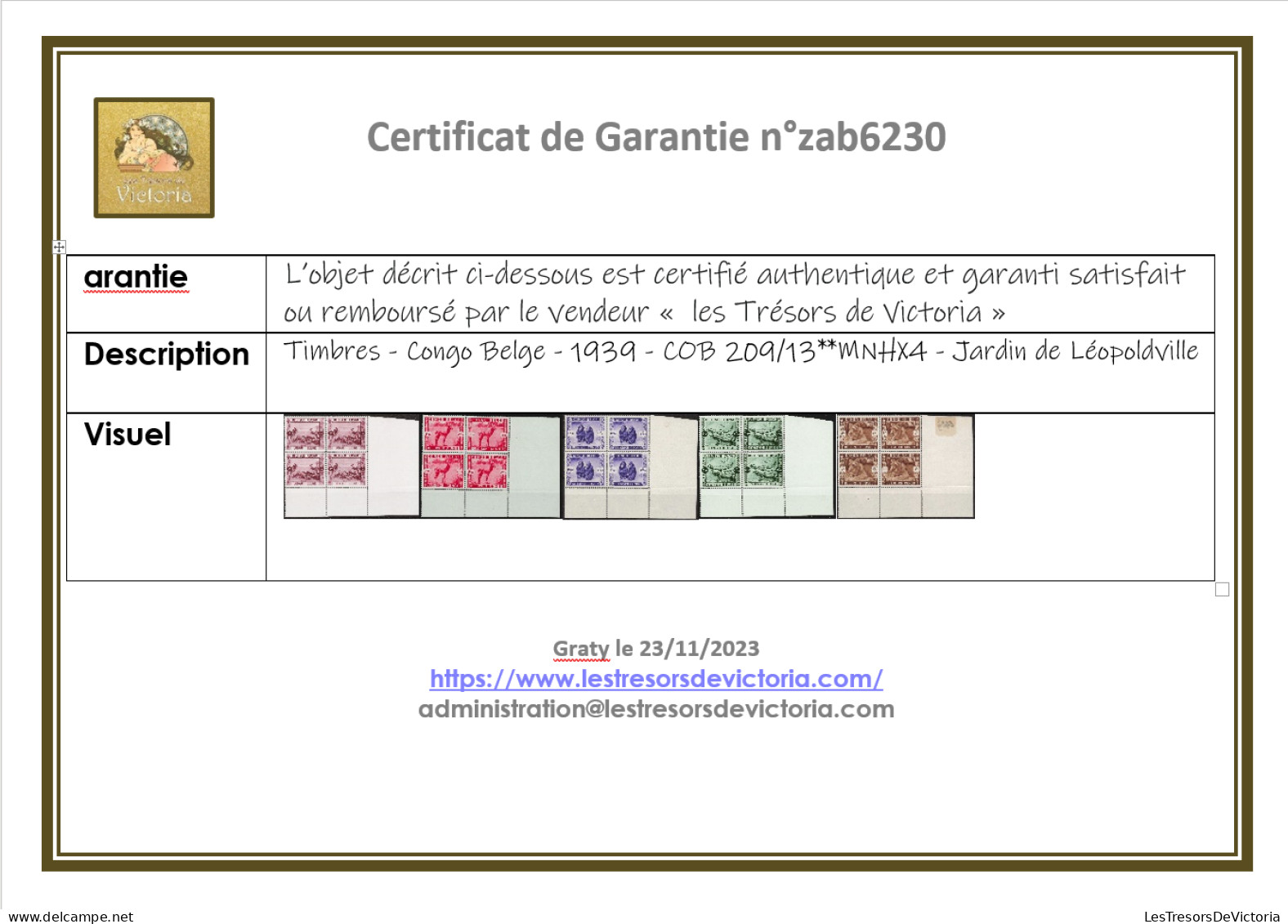 Timbres - Congo Belge - 1939 - COB 209/13**MNHX4 - Jardin De Léopoldville - Cote 340 - Unused Stamps