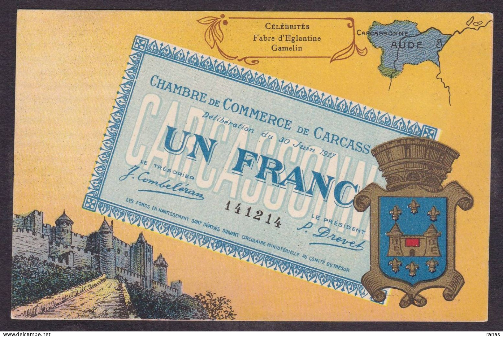 CPA Billet De Banque Banknote Non Circulé Aude Carcassonne Billet De Nécessité - Monnaies (représentations)