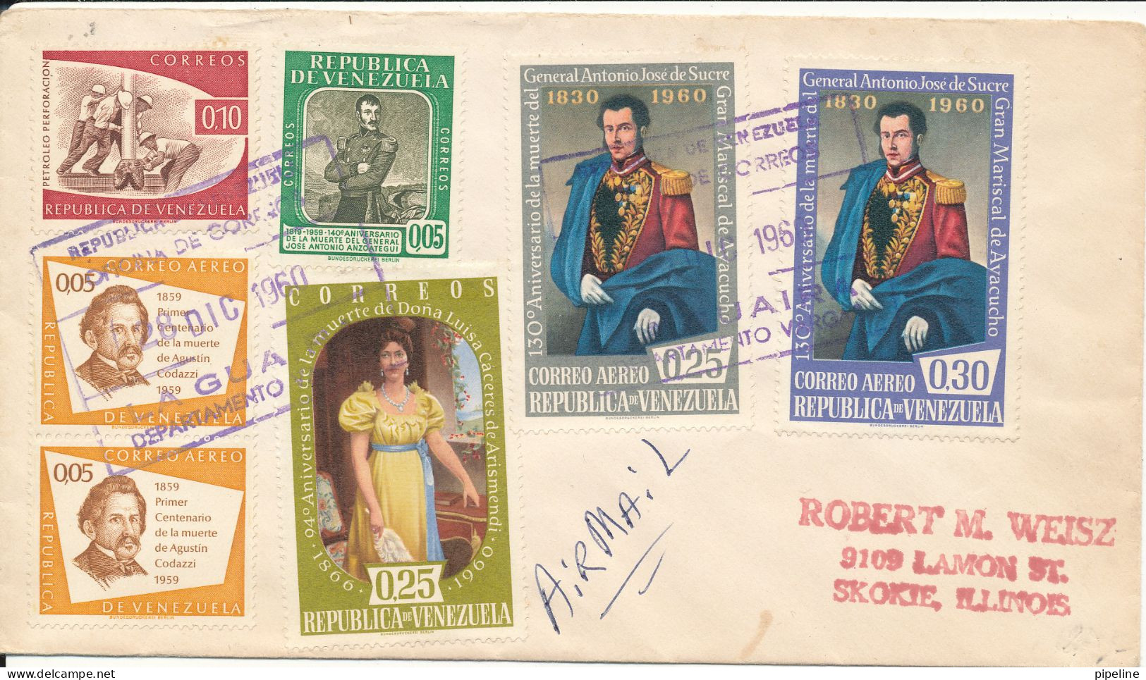 Venezuela Cover Sent Air Mail To USA 8-12-1960 Good Franked - Venezuela