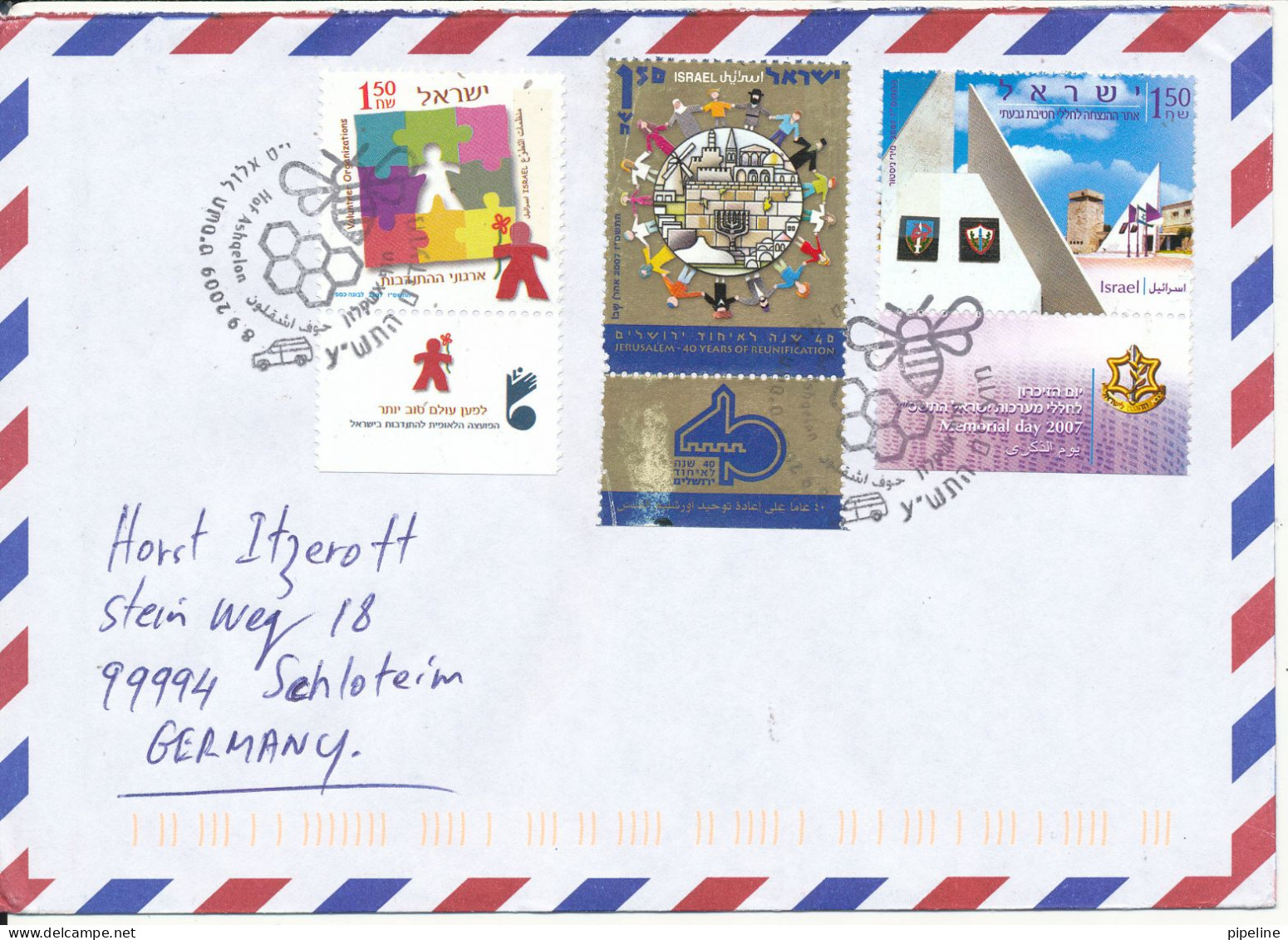 Israel Air Mail Cover Sent To Germany 8-9-2009 Topic Stamps - Luftpost