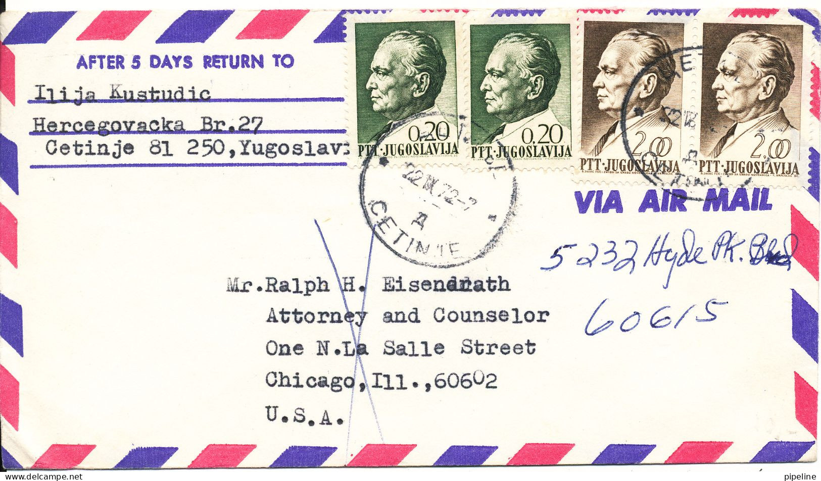 Yugoslavia Air Mail Cover Sent To USA 22-9-1972 - Poste Aérienne