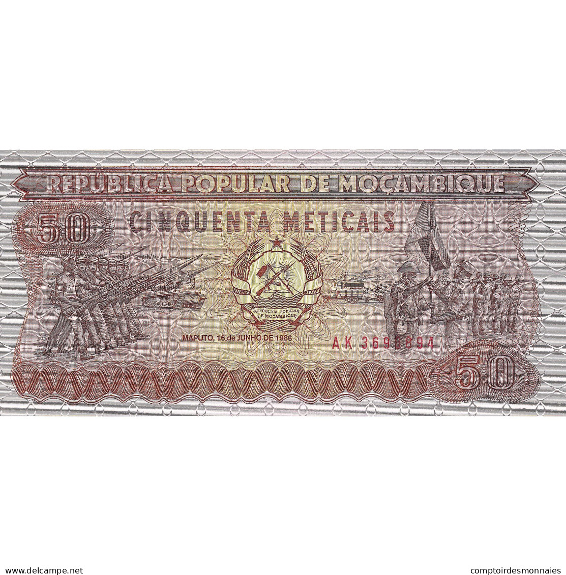 Billet, Mozambique, 50 Meticais, 1986-06-16, KM:129b, NEUF - Mozambico