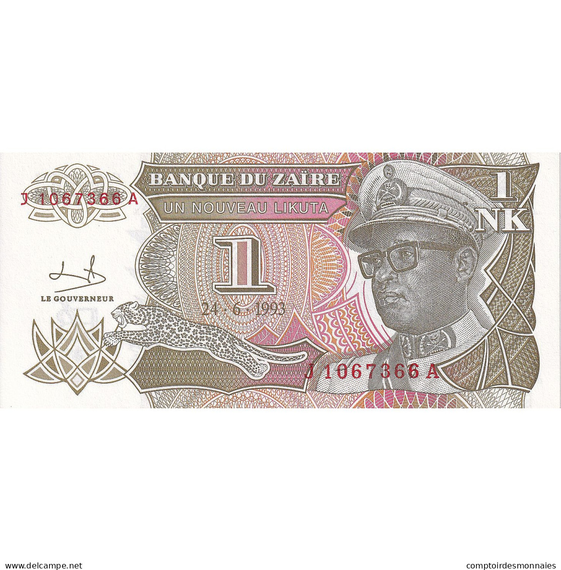 Billet, Zaïre, 1 Nouveau Likuta, 1993-06-24, KM:47a, NEUF - Zaïre