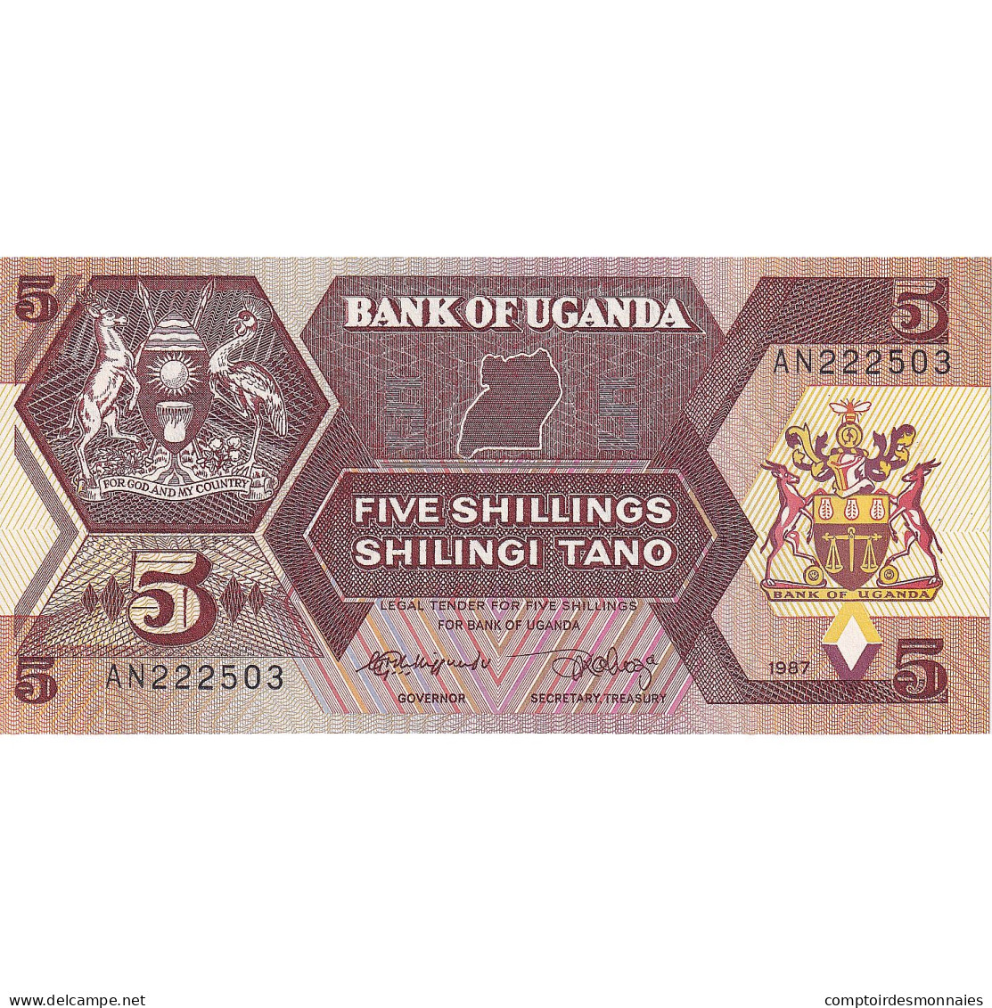 Billet, Uganda, 5 Shillings, 1987, KM:27, NEUF - Uganda