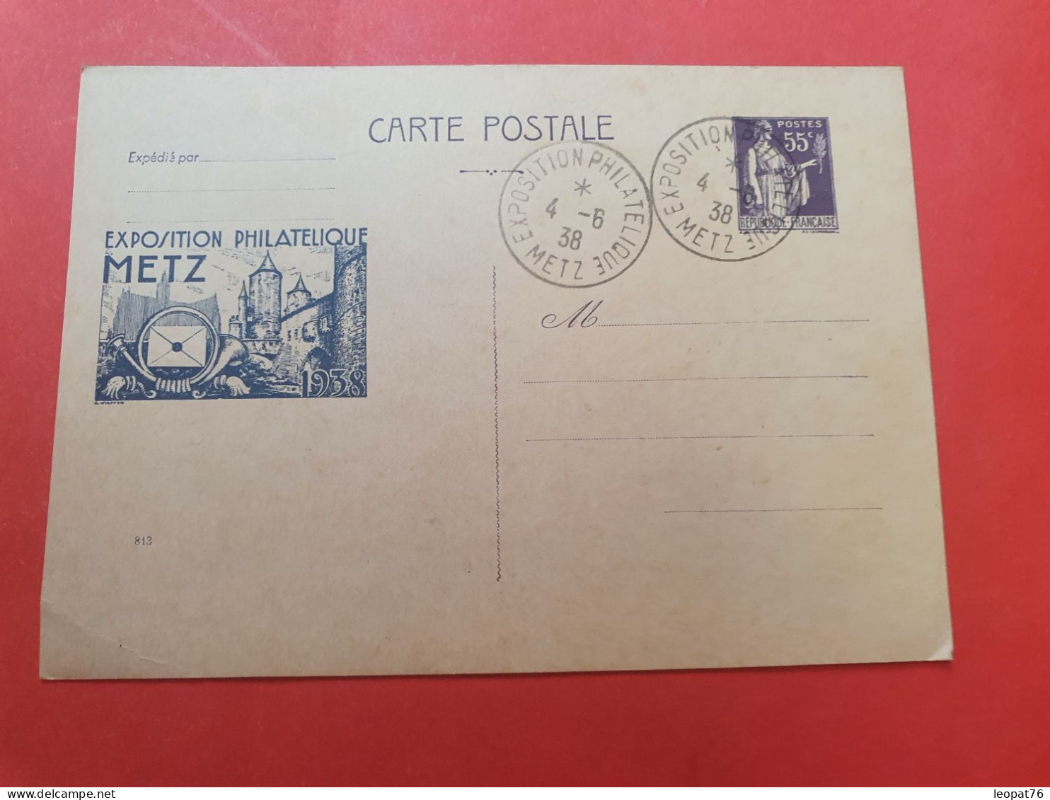 Entier Postal Paix 55ct Avec Oblitération De L'Exposition Philatélique De Metz En 1938 - N 30 - Overprinter Postcards (before 1995)